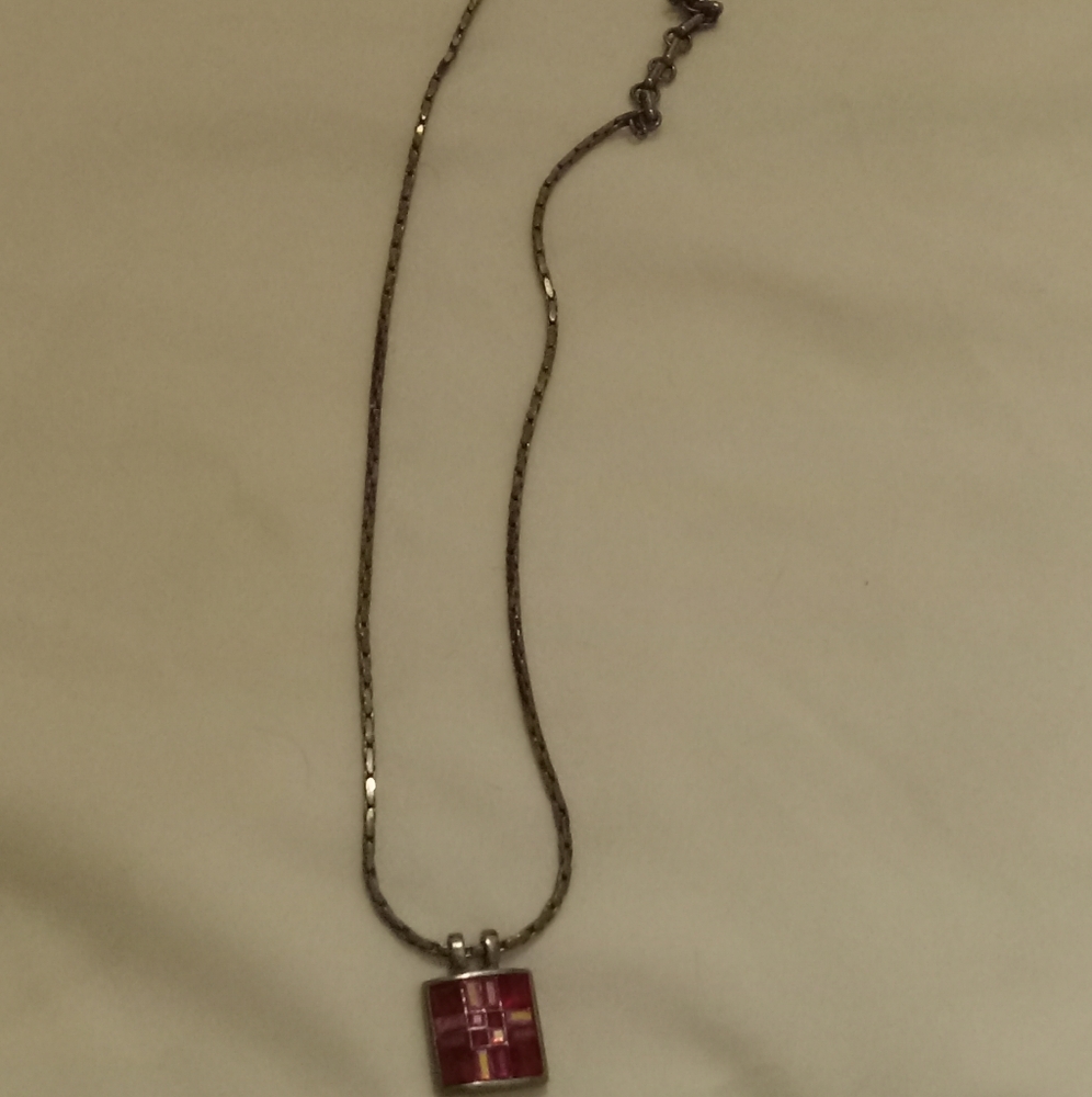 Givenchy Necklace With Ruby Rhinestones Square Pe… - image 1